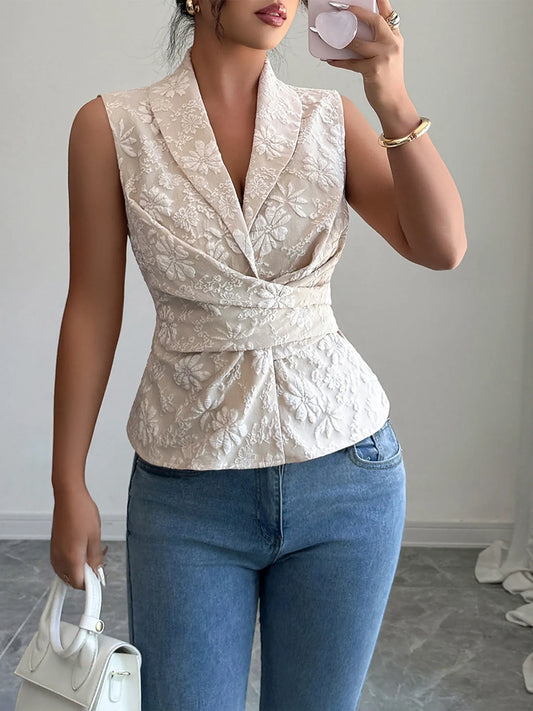 Damen Top ärmellos Polyester Blumenmuster Rüschen leicht fließend Sommer