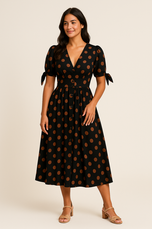 WILHELM | Damen Midikleid luftig-leicht mit Punkten und Bindegürtel