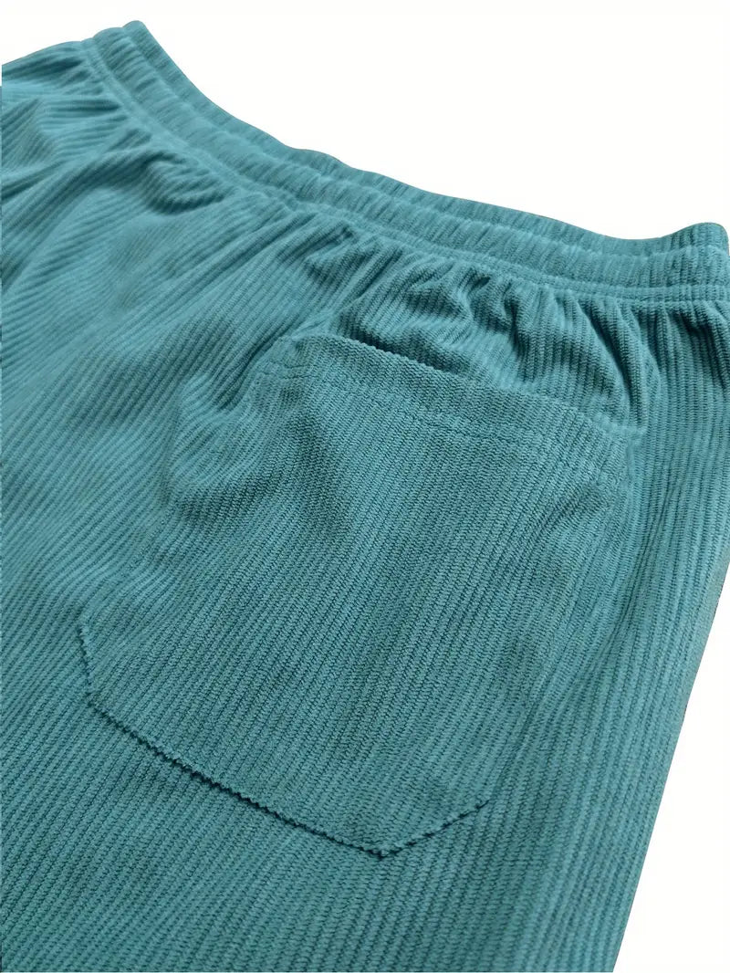 Damen Hose Wide Leg Regular Fit Cord Rippstruktur High Waist Kordelzug Elastisch Casual Atmungsaktiv Alltag