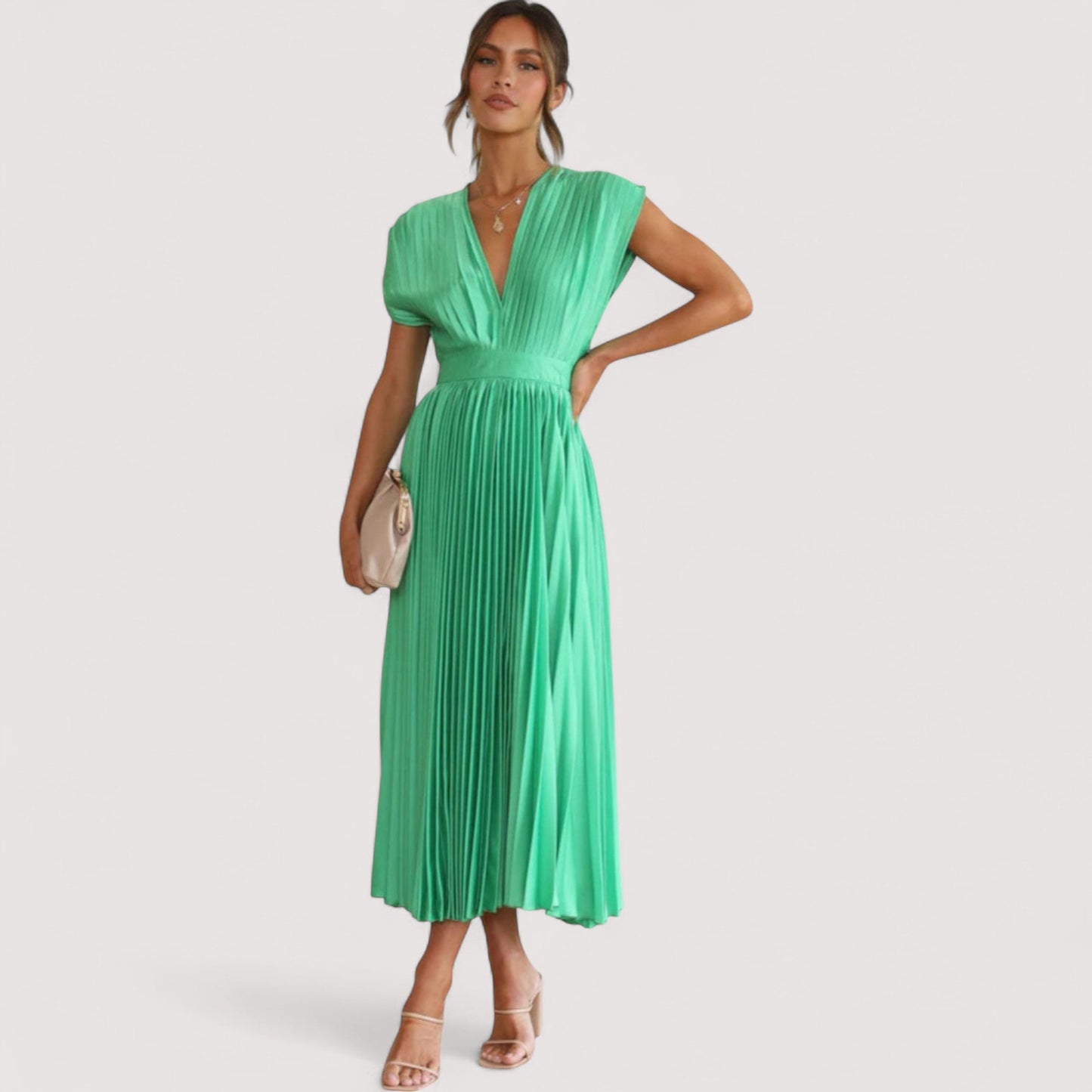 Damen Plisseekleid verstellbare Taille Kordelzug locker Passform elegant fließend