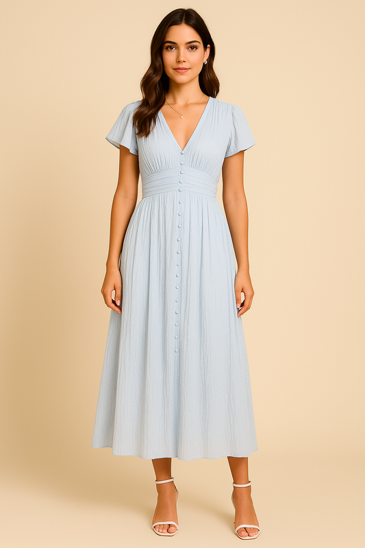 WILHELM | Damen Maxikleid luftig-leicht mit Knopfleiste und Puffärmeln