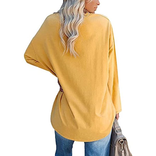 Damen Langarmshirt V-Ausschnitt Lockerer Schnitt Casual Atmungsaktiv Fließend