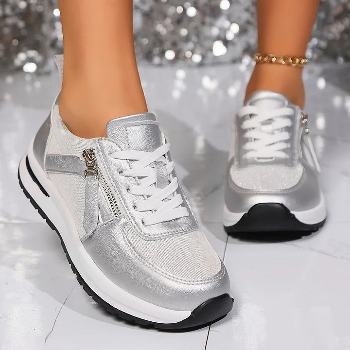Damenschuhe Reißverschluss Schnürung Slip Atmun fest