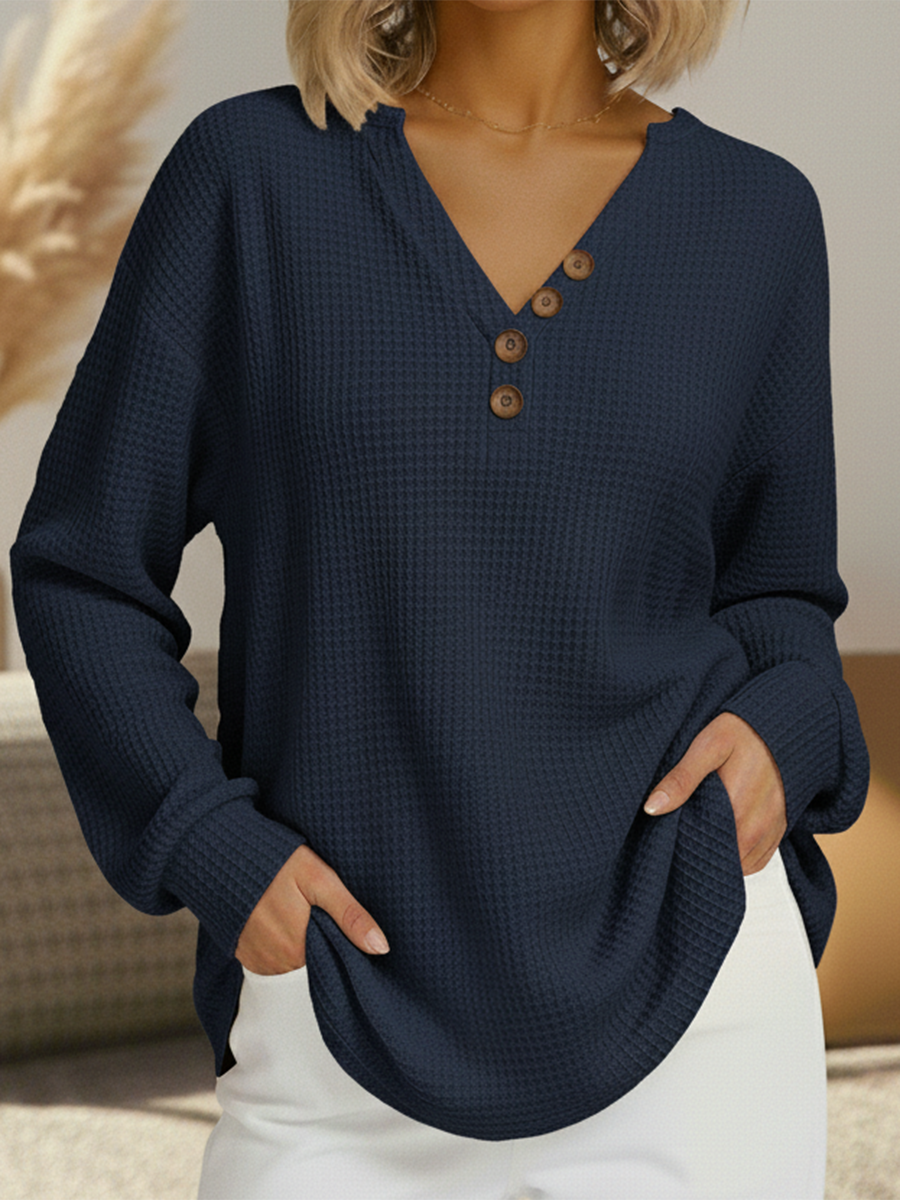 Damen Pullover Waffelstrick Langarm warme lockere bequeme weiche Passform