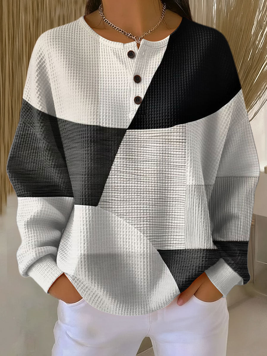 Damen Pullover Waffelstrick Langarm lose warme bequeme Passform