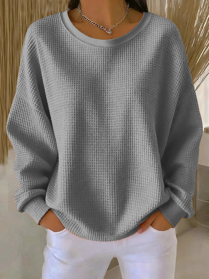 Damen Pullover Waffelstrick Langarm warme lockere bequeme weiche Passform