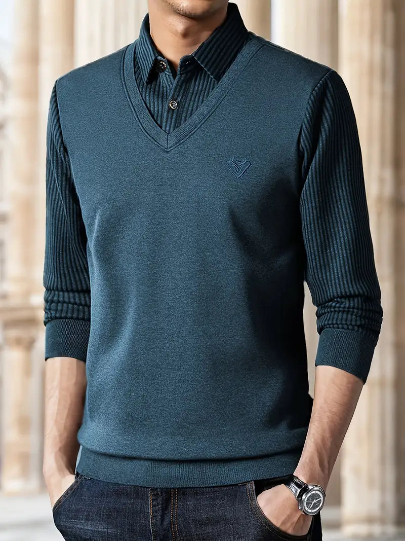 Herren Strickpullover mit V-Ausschnitt Slim Fit weiche atmungsaktive Langarm