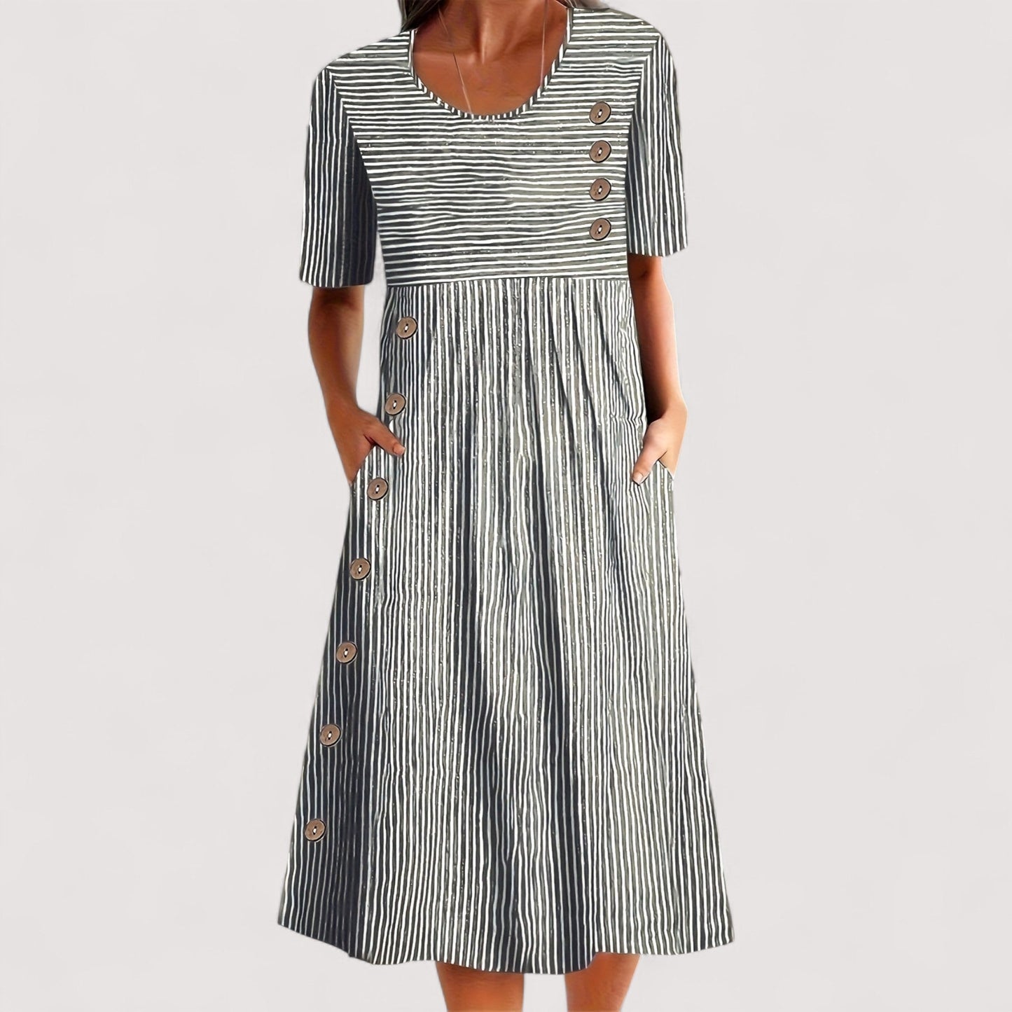 Damen Kleid gestreift locker Passform Rundhals sommerlich atmungsaktiv bequem