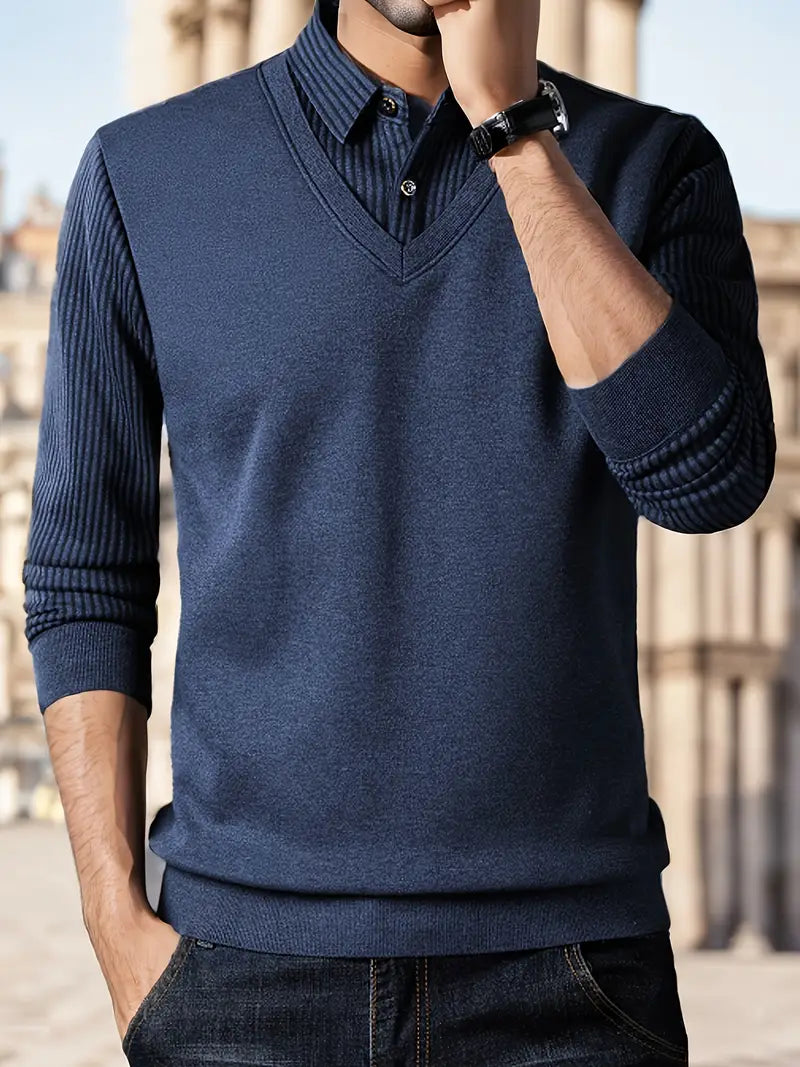 Herren Strickpullover mit V-Ausschnitt Slim Fit weiche atmungsaktive Langarm