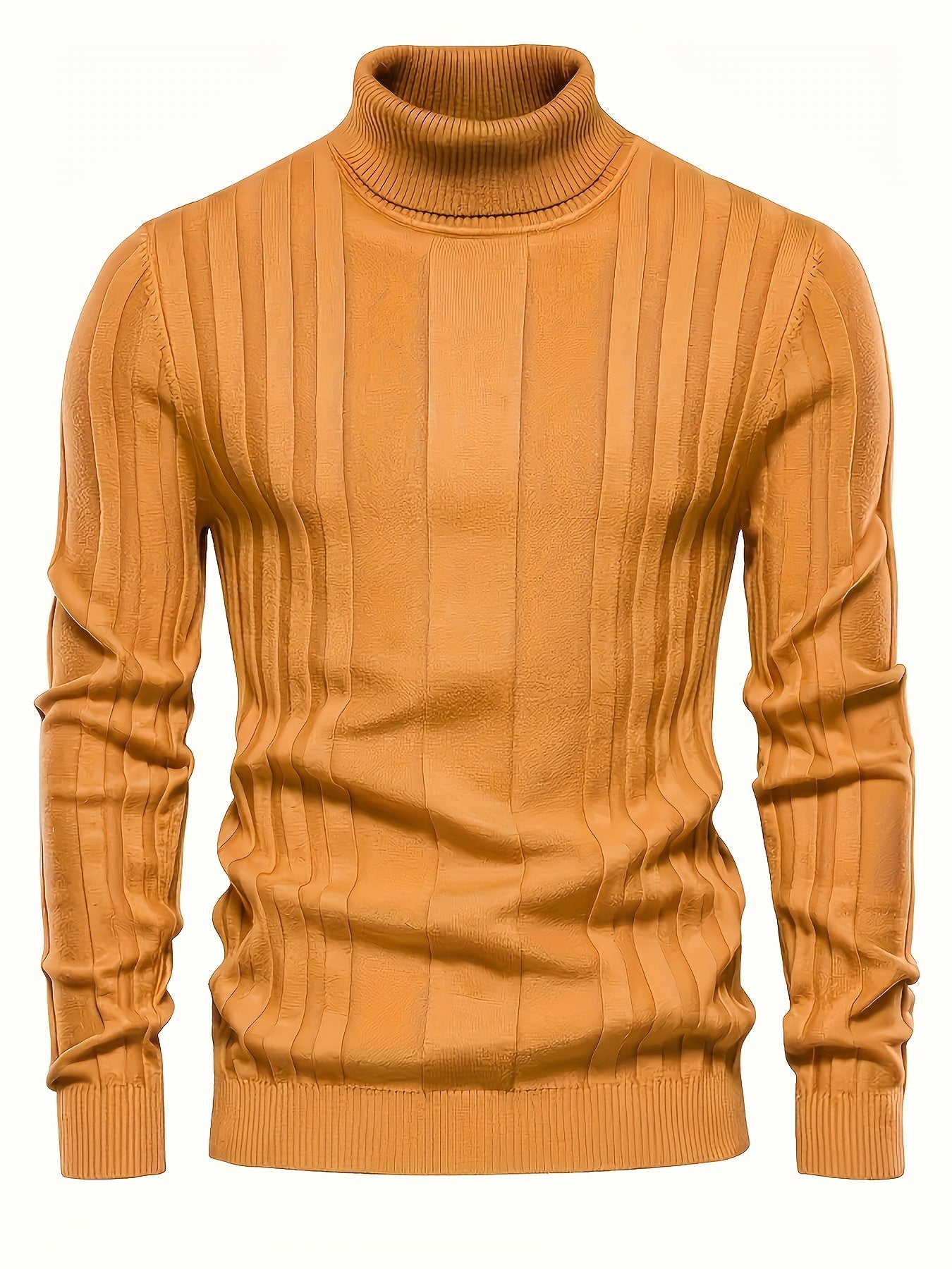 Herren Rollkragenpullover gerippt Slim Fit elastisch Langarm bequem warm
