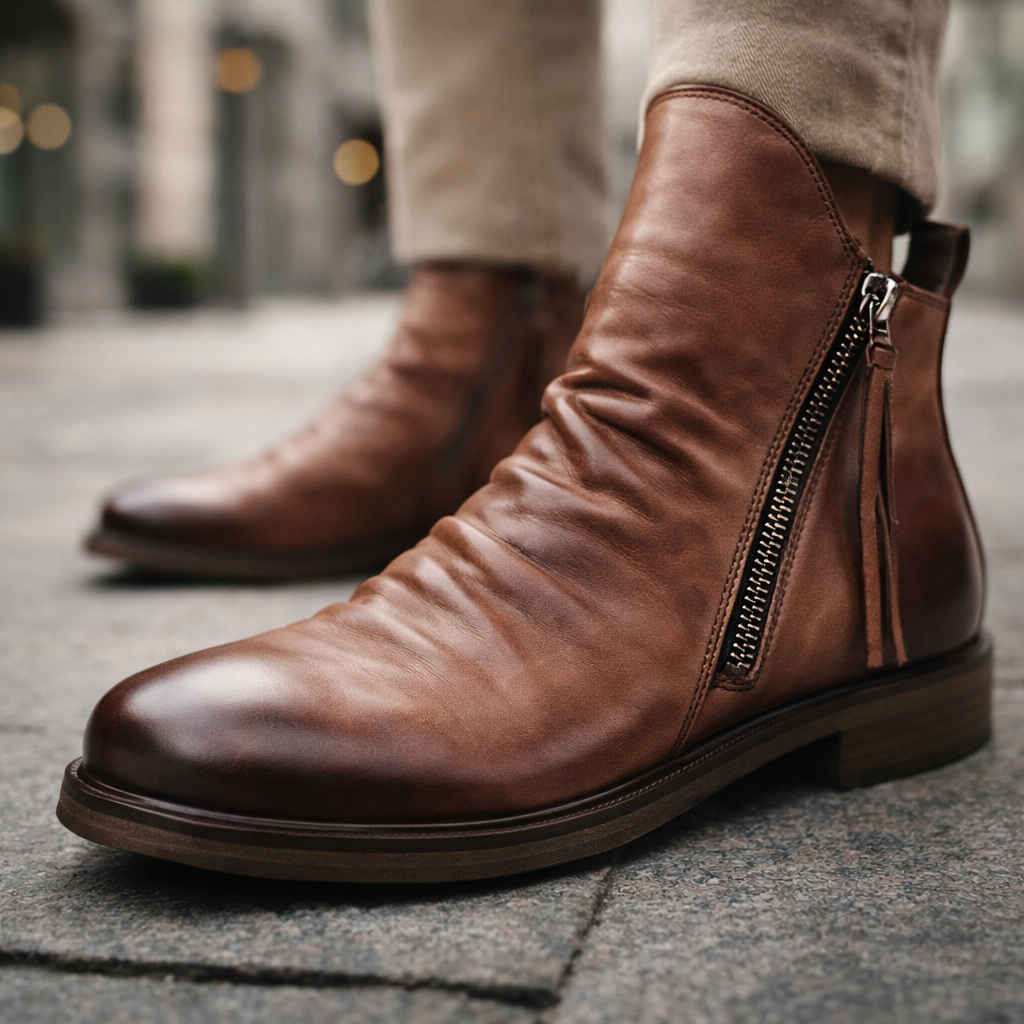 Herren Chelsea Boots Leder Schlupfstiefel Elastisch Komfort Alltag Elegant