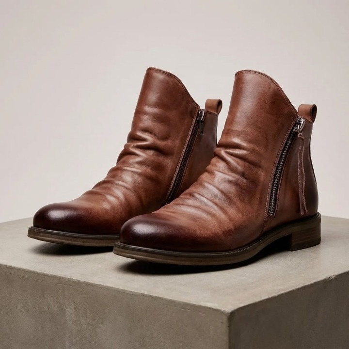 Herren Chelsea Boots Leder Schlupfstiefel Elastisch Komfort Alltag Elegant