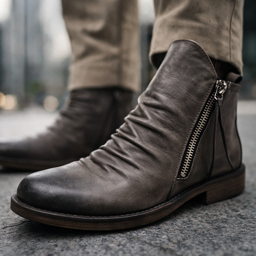Herren Chelsea Boots Leder Schlupfstiefel Elastisch Komfort Alltag Elegant