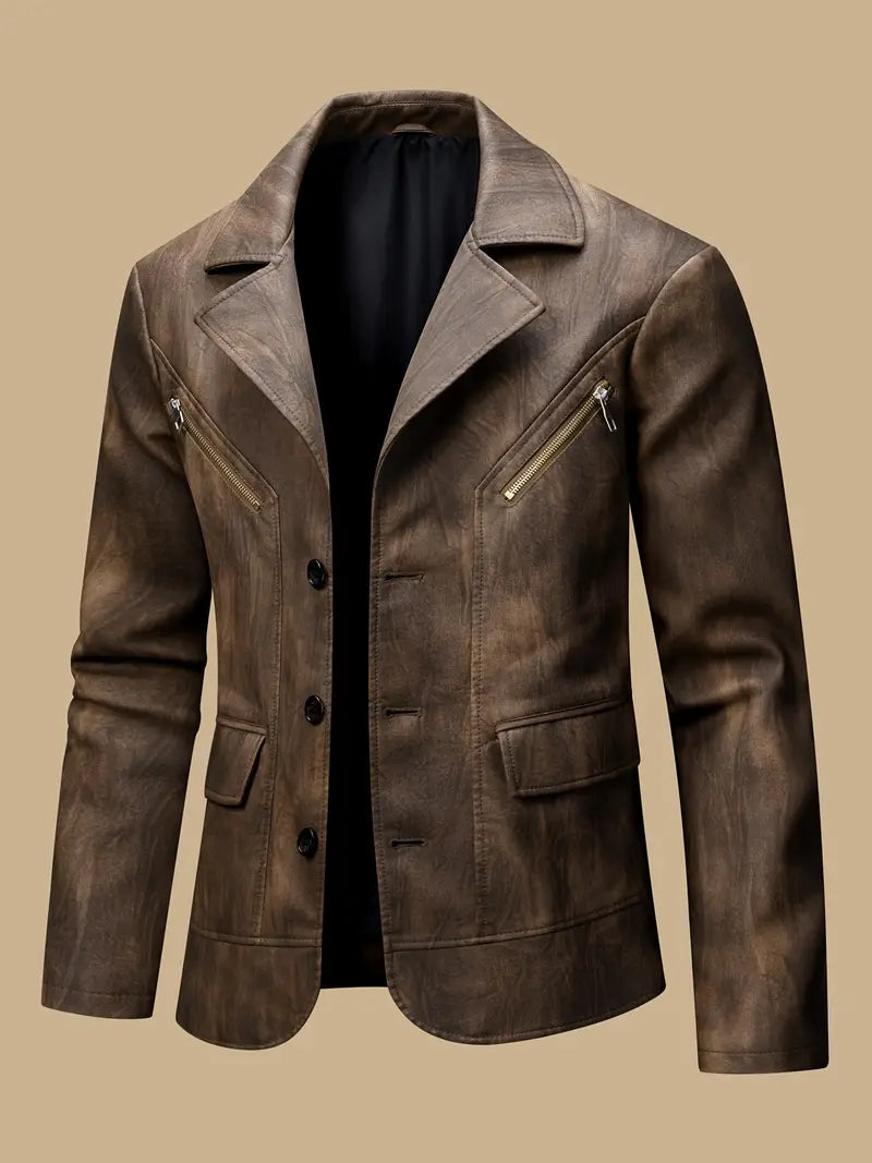 Herren Lederjacke strukturiert Reißverschluss Stehkragen mehrere Taschen klassisch modern