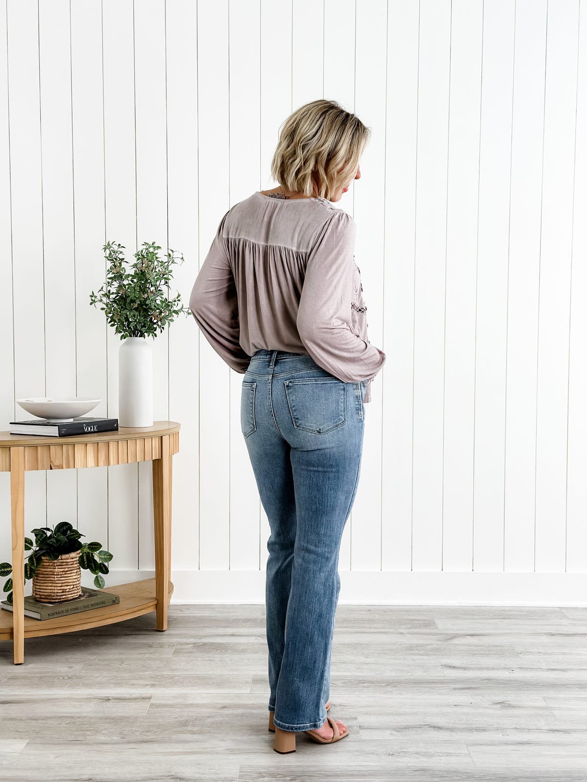 Damenjeans Stretch hohe Taille schlanke Bauchkontrolle, bequeme Passform