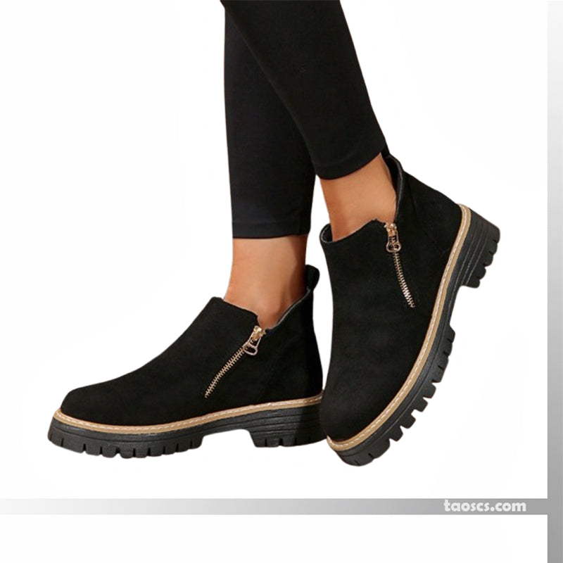 Damen-Slip-Boots mit Reißverschluss wasserabweisender Blockabsatz rund