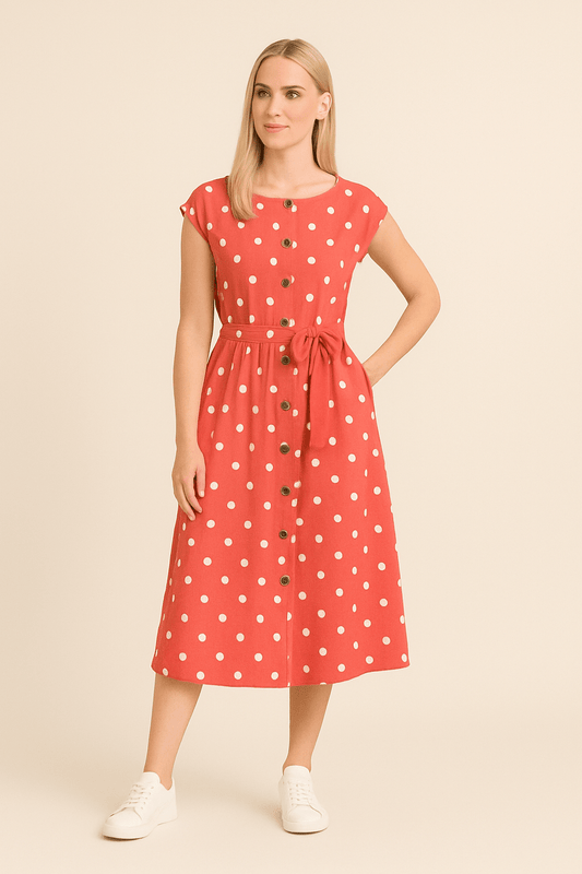 WILHELM | Damen Midikleid mit Punktemuster und Bindegürtel