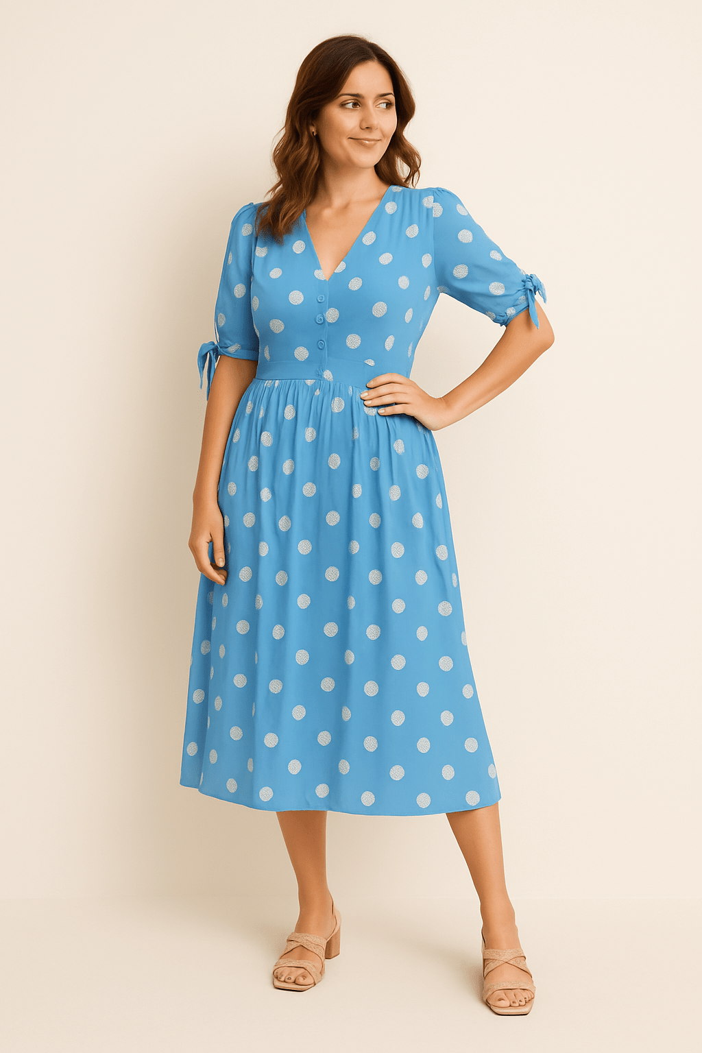 WILHELM | Damen Midikleid luftig-leicht mit Punkten und Bindegürtel