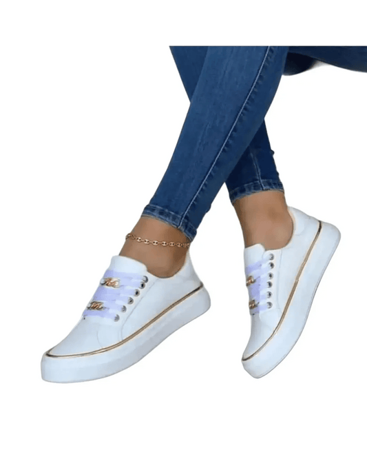 WILHELM | Damen Sneaker weiß mit goldfarbenem Akzent für Arbeit & Freizeit