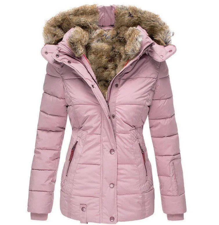 Damen Winterparka Regular Fit Warm Gefüttert Kapuze Kunstfellbesatz Tailliert Alltag Freizeit Winter