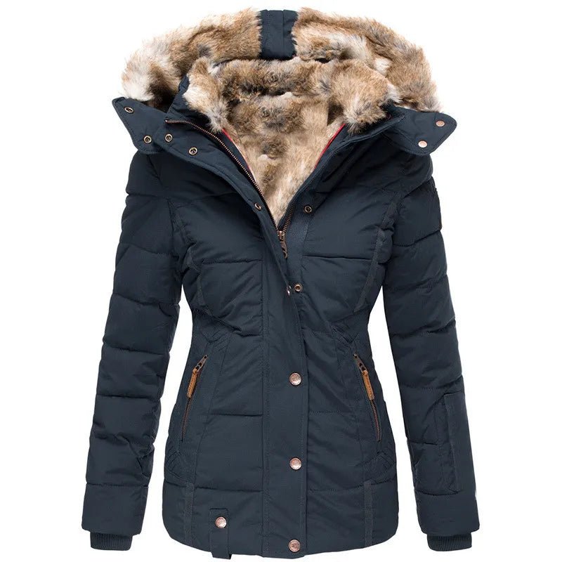 Damen Winterparka Regular Fit Warm Gefüttert Kapuze Kunstfellbesatz Tailliert Alltag Freizeit Winter