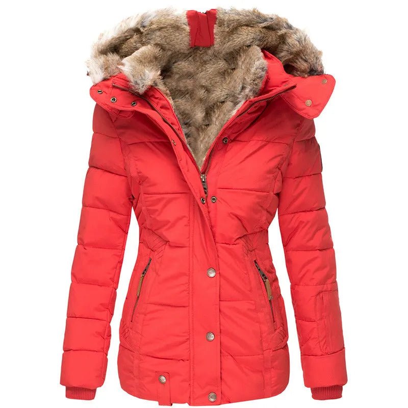 Damen Winterparka Regular Fit Warm Gefüttert Kapuze Kunstfellbesatz Tailliert Alltag Freizeit Winter