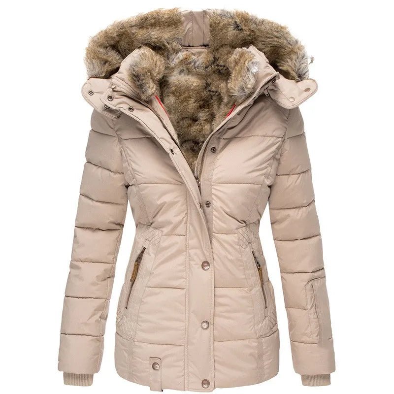 Damen Winterparka Regular Fit Warm Gefüttert Kapuze Kunstfellbesatz Tailliert Alltag Freizeit Winter