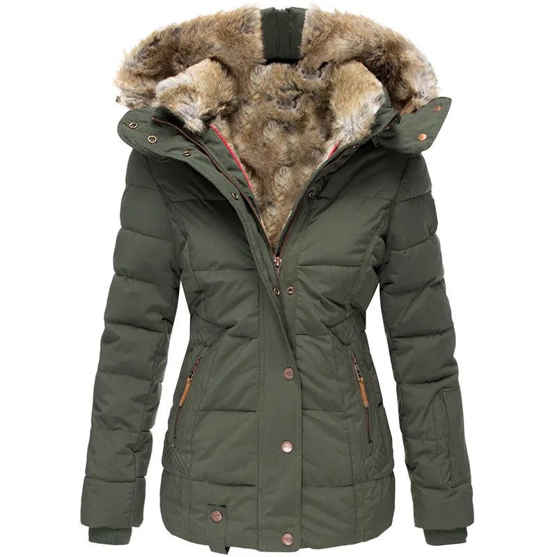 Damen Winterparka Regular Fit Warm Gefüttert Kapuze Kunstfellbesatz Tailliert Alltag Freizeit Winter