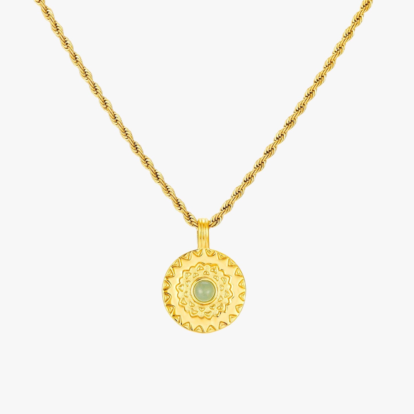 Damen Naturstein Halskette Gold Aventurin Sonnenmotiv Edelstahl verstellbar