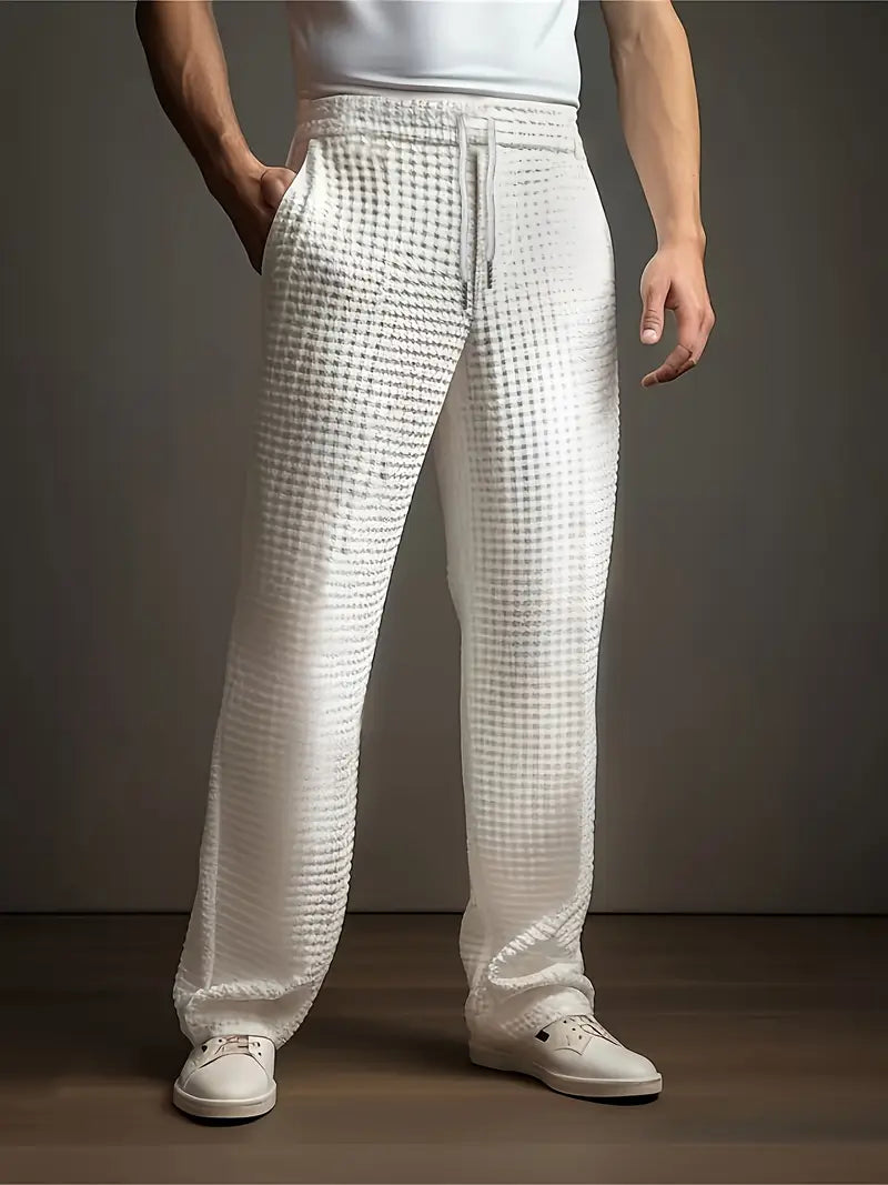 Herren Jogginghose Waffelstruktur Casual Regular Fit Elastischer Bund Kordelzug Atmungsaktiv