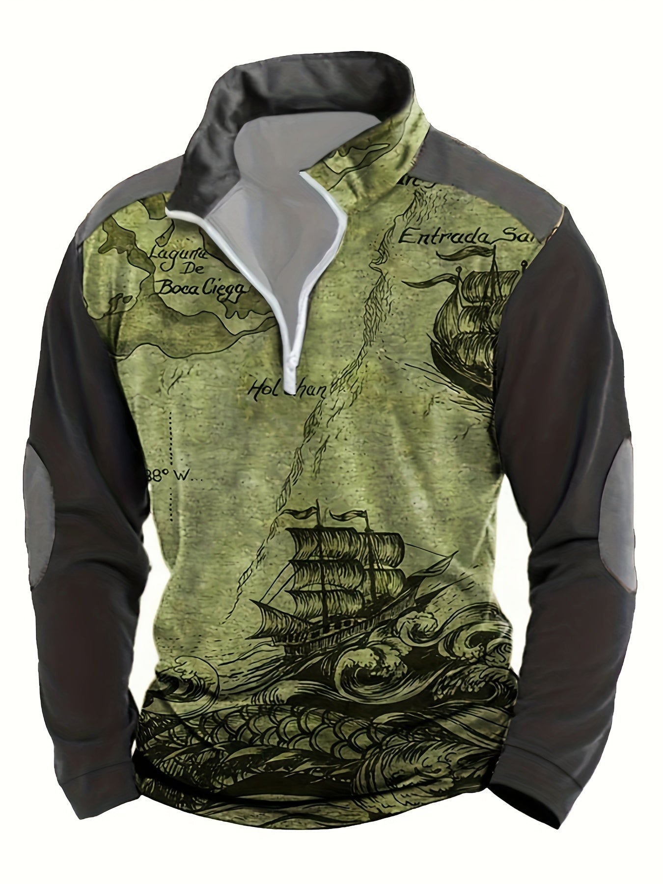 Herren Sweatshirt halber Reißverschluss Stehkragen Druck locker bequem