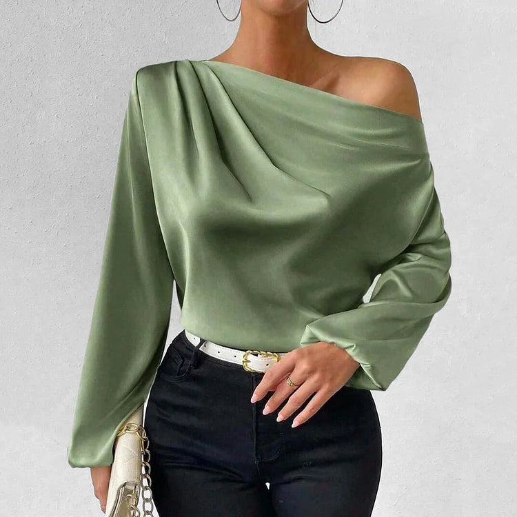 Damenbluse, Satin asymmetrischer Ausschnitt einfarbig