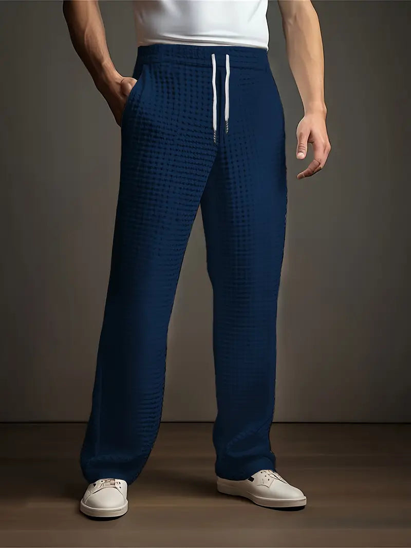 Herren Jogginghose Waffelstruktur Casual Regular Fit Elastischer Bund Kordelzug Atmungsaktiv