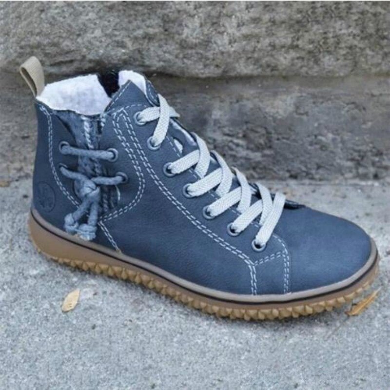 Damen Hochstiefel blau gefüttert Fleece rutschfest Schnürung knöchelhoch warm Alltag Winter Schuhe