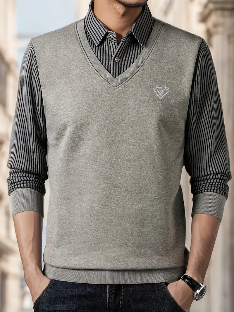 Herren Strickpullover mit V-Ausschnitt Slim Fit weiche atmungsaktive Langarm