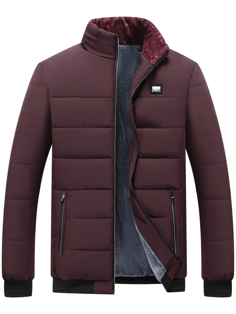 Herren Polyesterjacke Regular Fit Fleece Innenfutter Reißverschluss Stehkragen Leicht Warm Alltag Outdoor