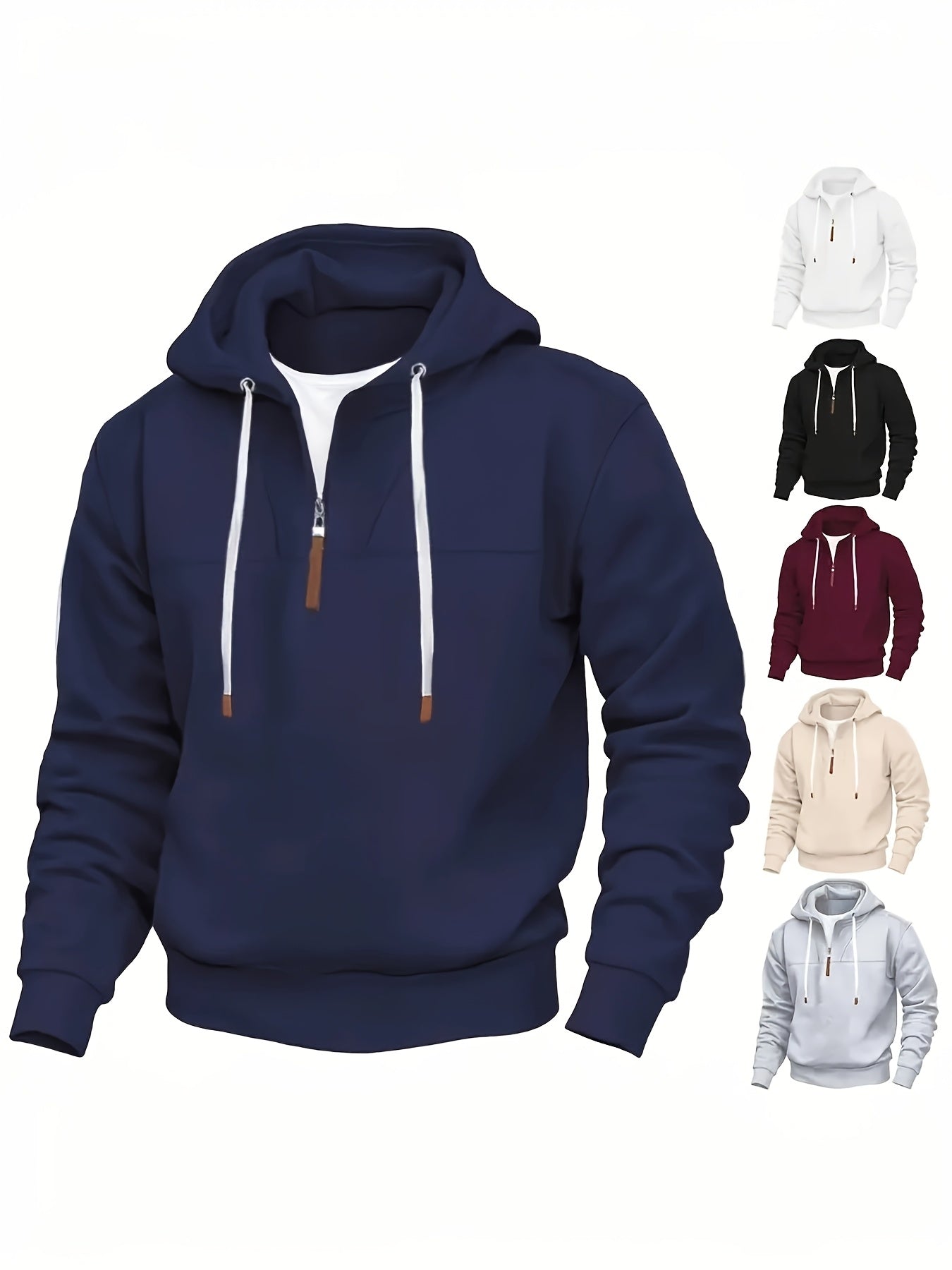 Herren Kapuzenpullover Cape Stil halber Reißverschluss locker geschnitten bequem