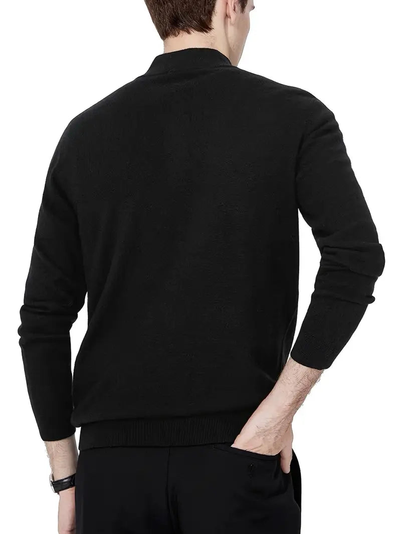 Herren Strickpullover, halber Reißverschluss Stehkragen leicht warm bequem vielseitig
