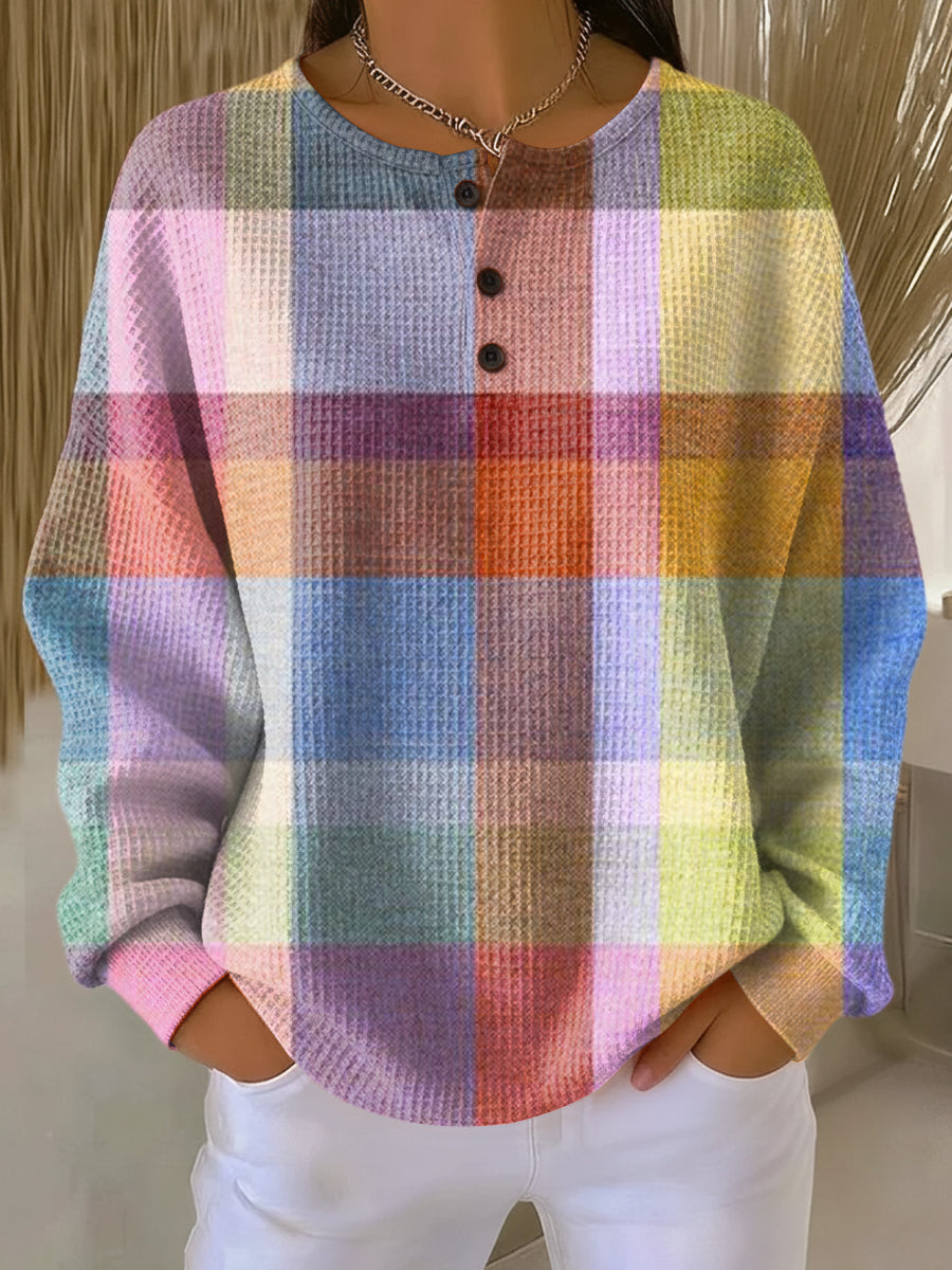 Damen Pullover Waffelstrick Langarm warme lockere bequeme weiche Passform