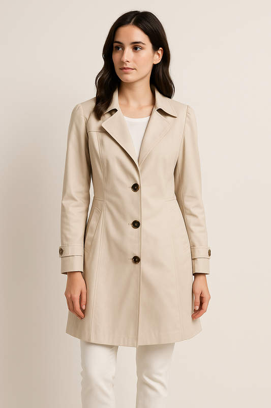 WILHELM | Damen Atmungsaktiver Trenchcoat mit Reverskragen und tailliertem Schnitt