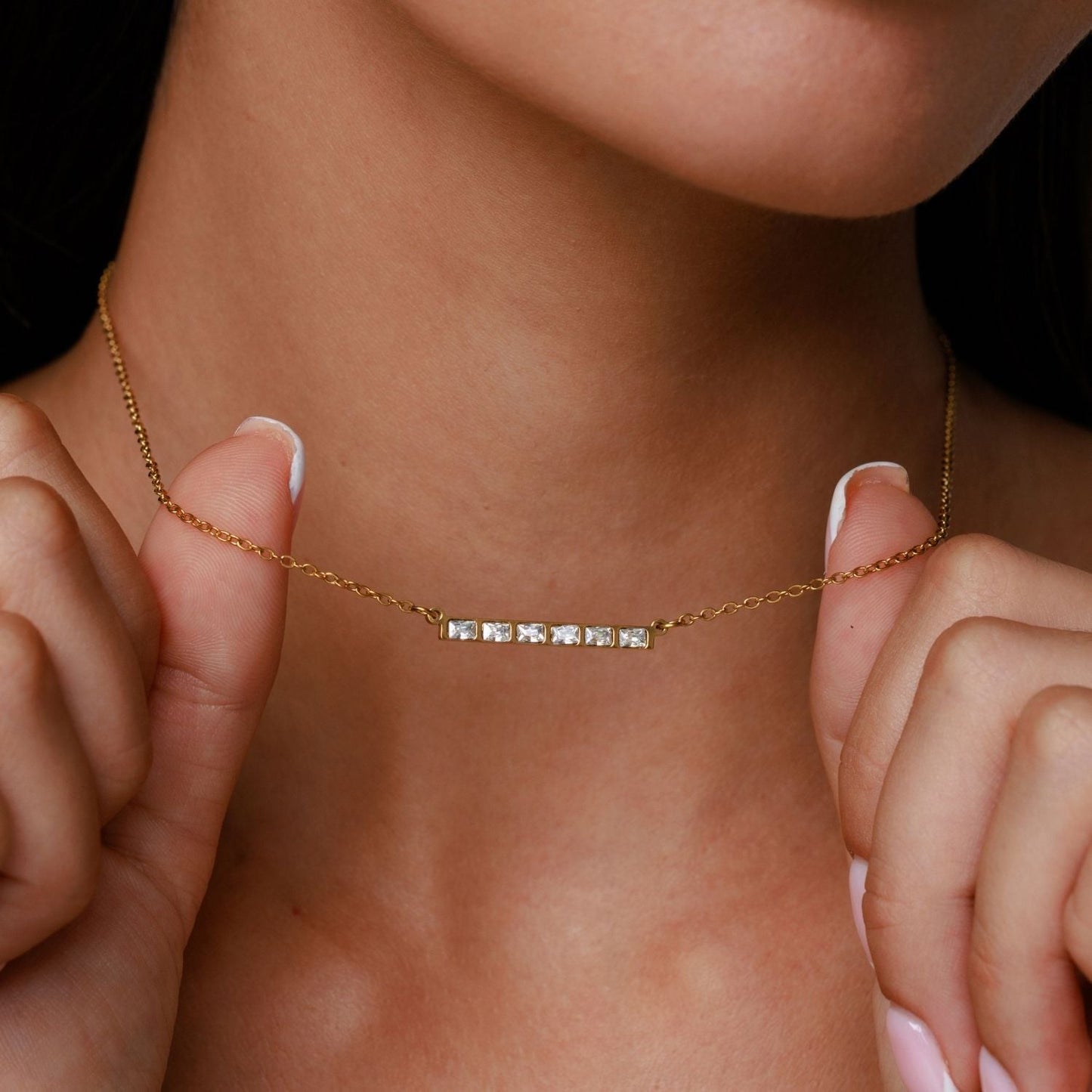 Damen Choker mit Baguette Zirkon Steinen aus Edelstahl