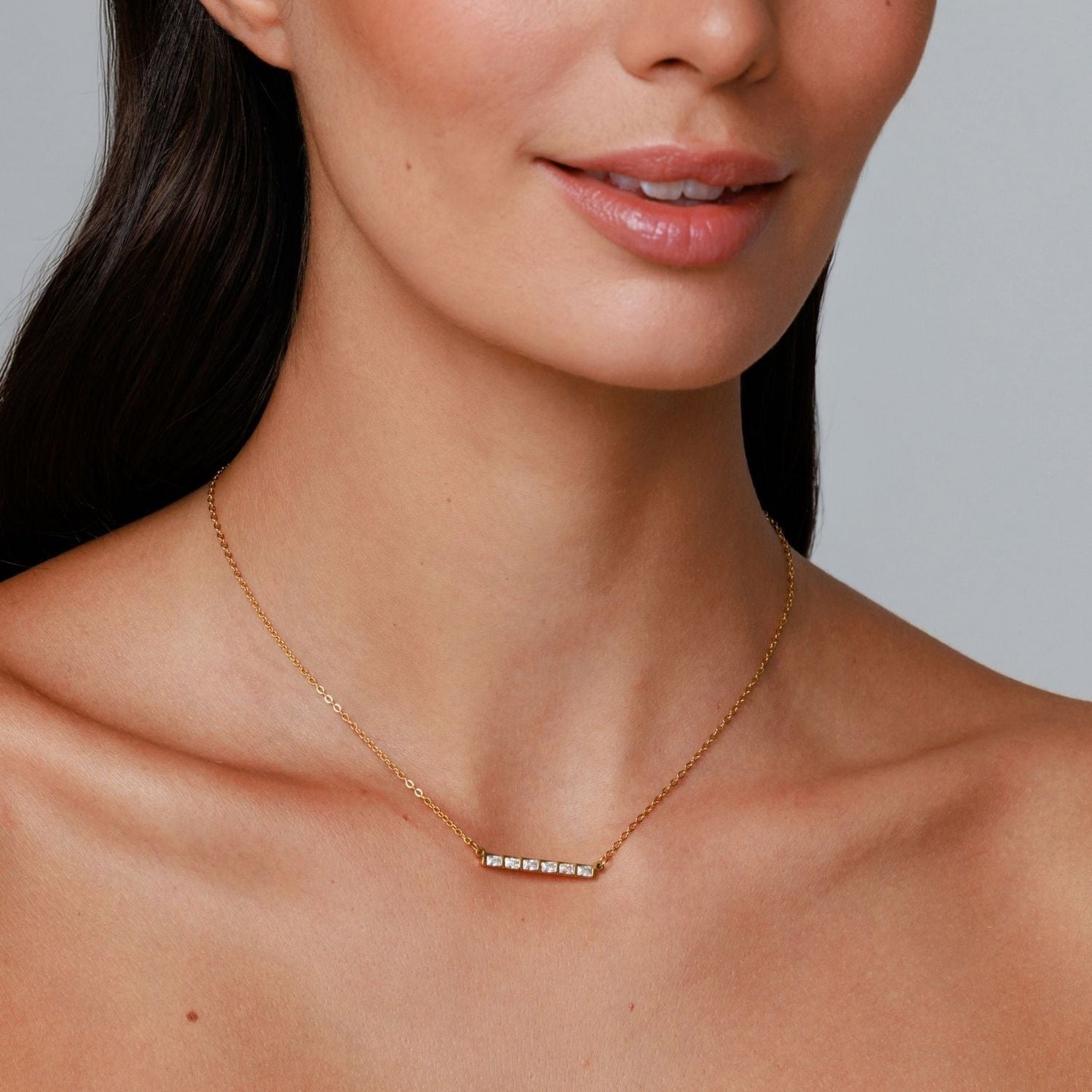 Damen Choker mit Baguette Zirkon Steinen aus Edelstahl