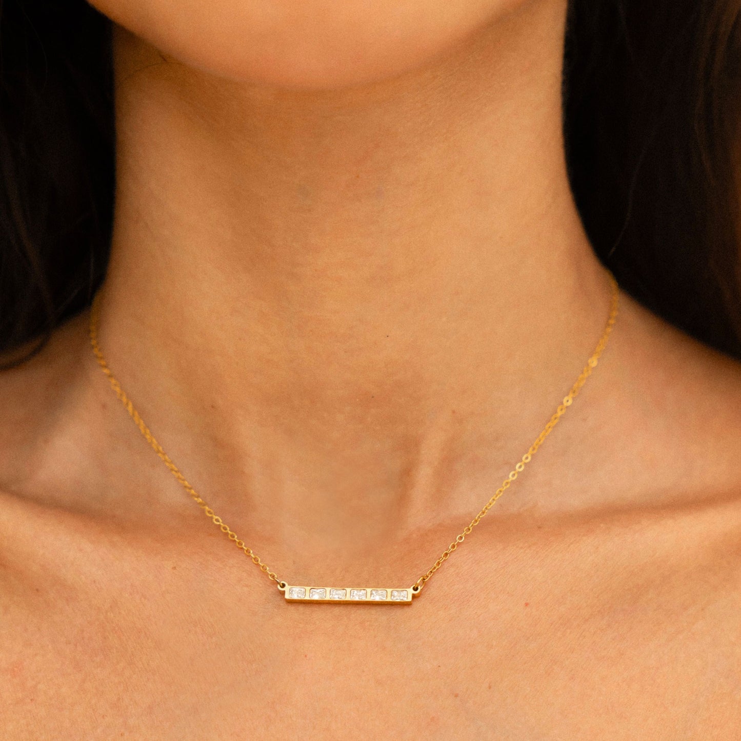 Damen Choker mit Baguette Zirkon Steinen aus Edelstahl