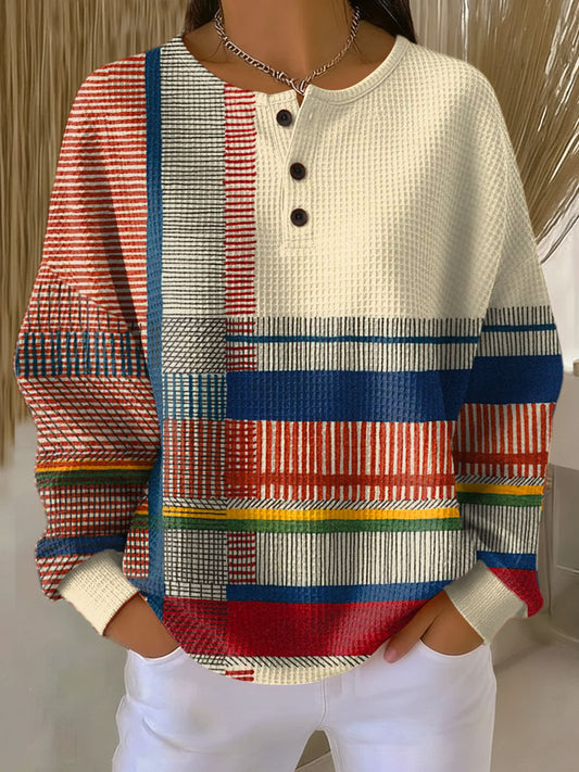 Damen Pullover Waffelstrick Langarm lose warme bequeme Passform