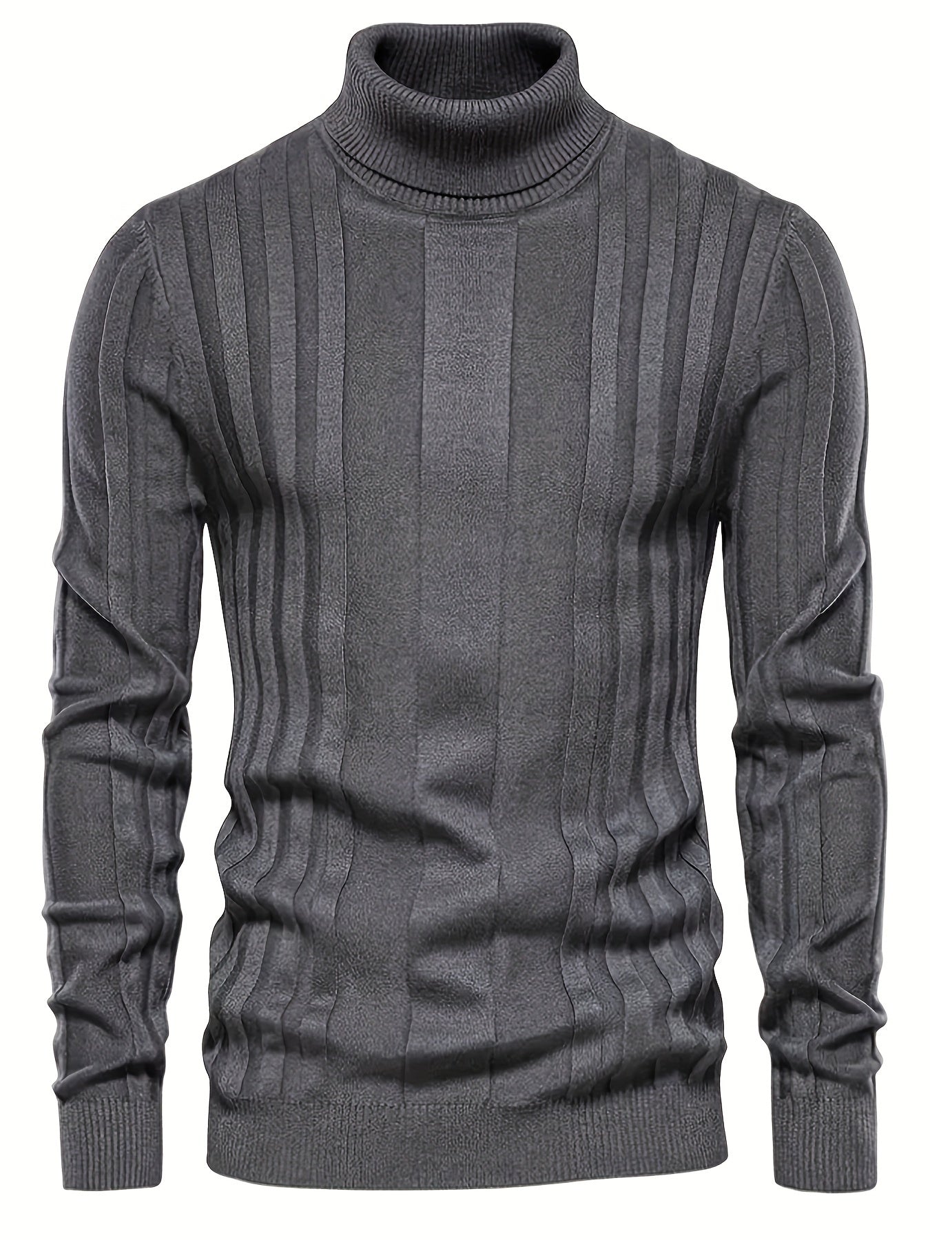 Herren Rollkragenpullover gerippt Slim Fit elastisch Langarm bequem warm