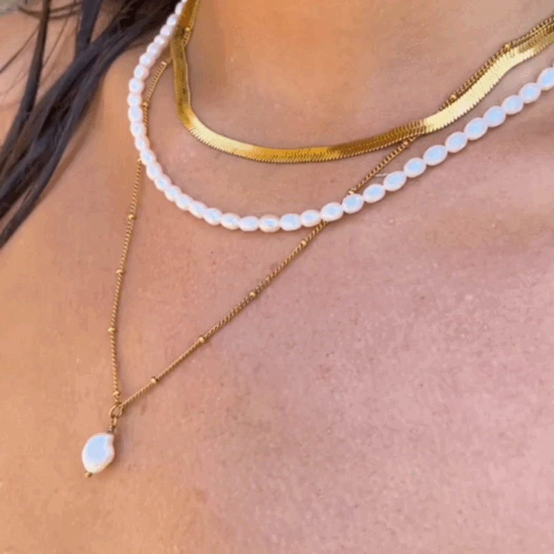 Damen Herringbone Choker Gold, 18K PVD Edelstahl Halskette, wasserfest, verstellbar
