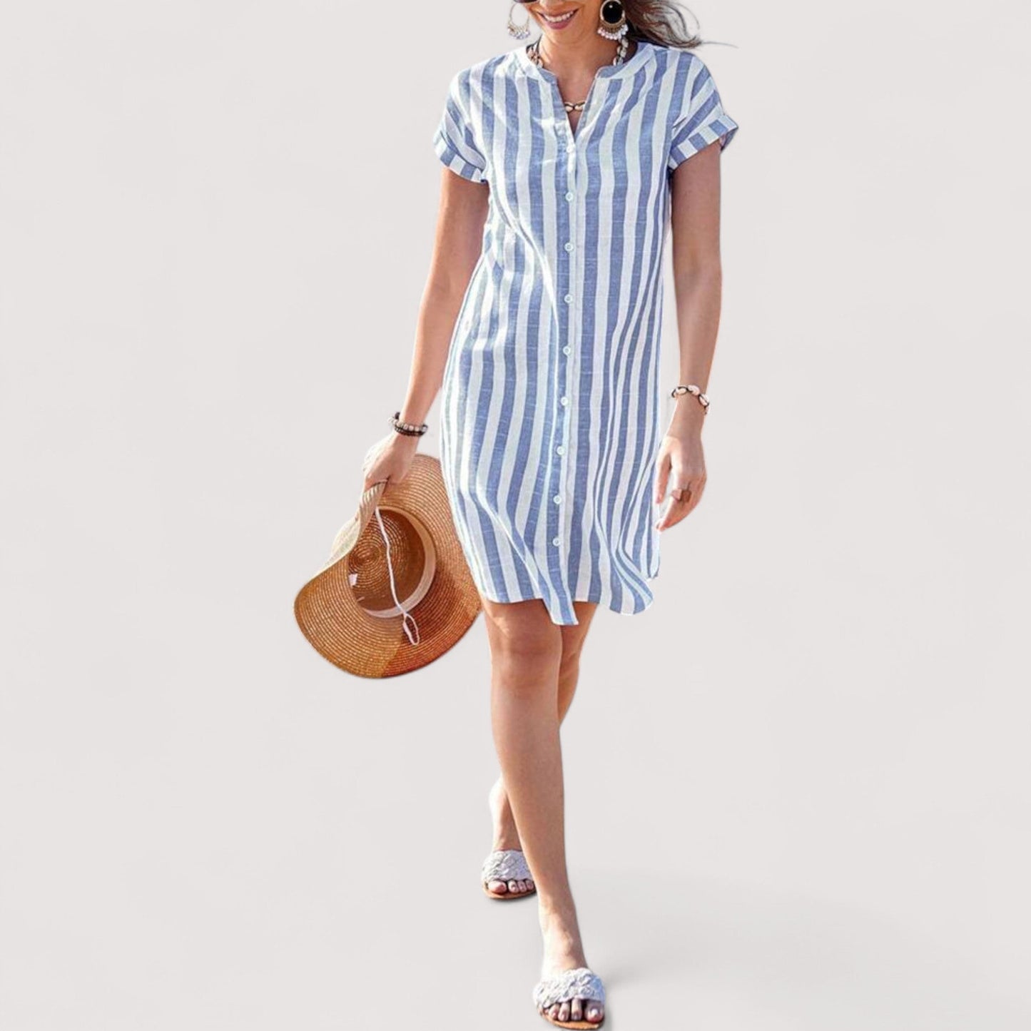 Damen Kleid gestreift figurbetont bequem elegant mit Ausschnitt