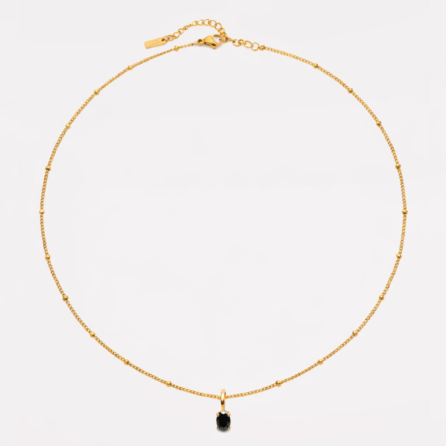 Damen Halskette Gold schwarzer CZ Anhänger Beaded Chain verstellbar wasserfest hypoallergen Edelstahl