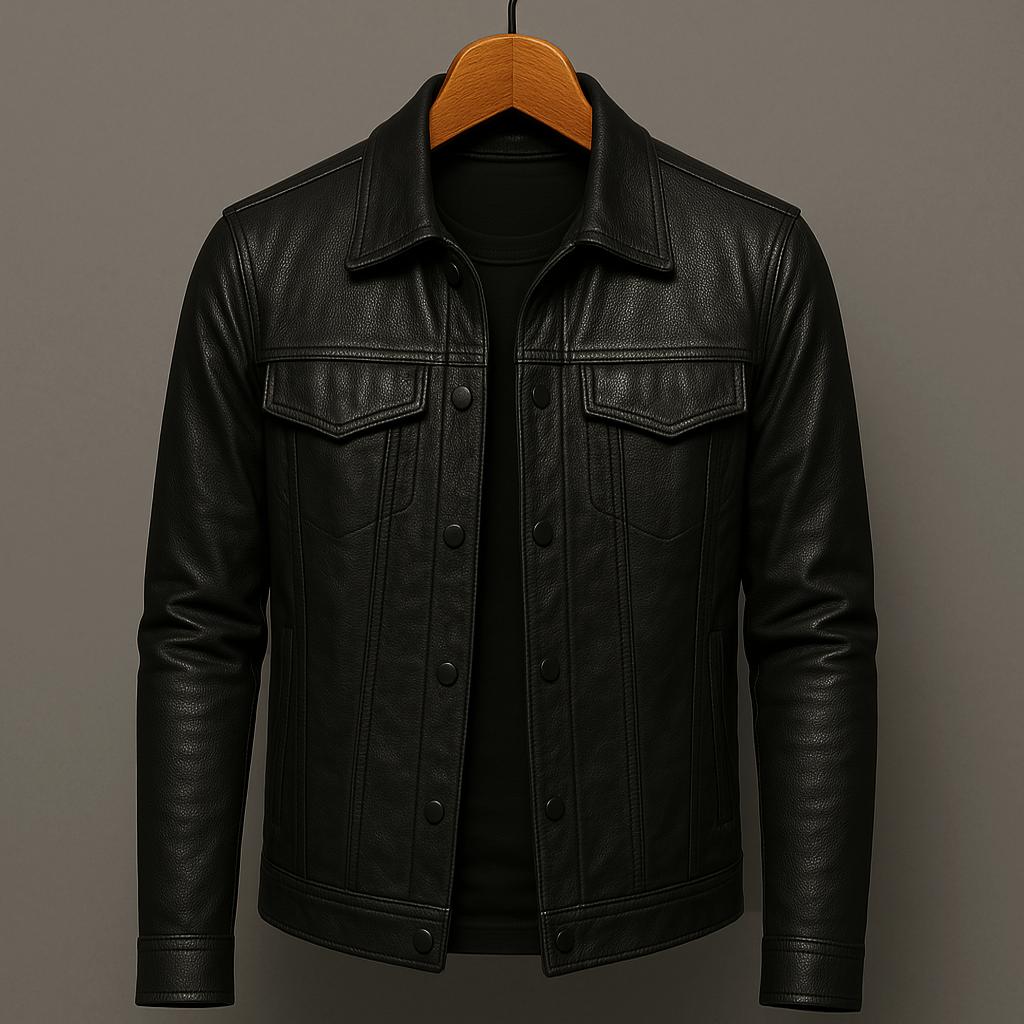 Herren Lederjacke Slim Fit Kunstleder Schlanke Passform Reverskragen Knopfleiste Brusttaschen Casual Urban Style