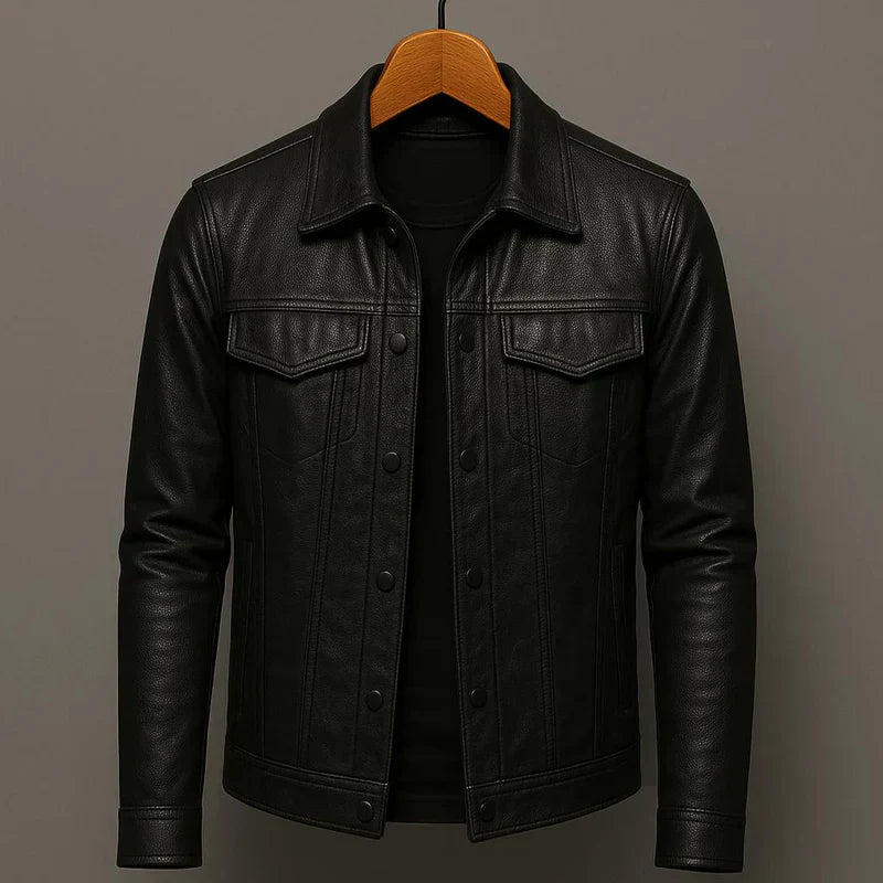 Herren Biker Lederjacke asymmetrischer Reißverschluss Reverskragen klassischer Schnitt